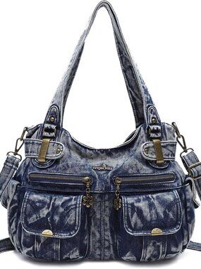 Women's Designer Handbag Large Double Zipper Multi Pocket Washed Leather Purse